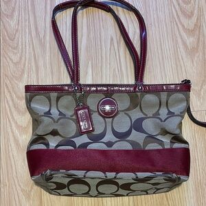 Coach Signature Bag - Brown and Burgundy